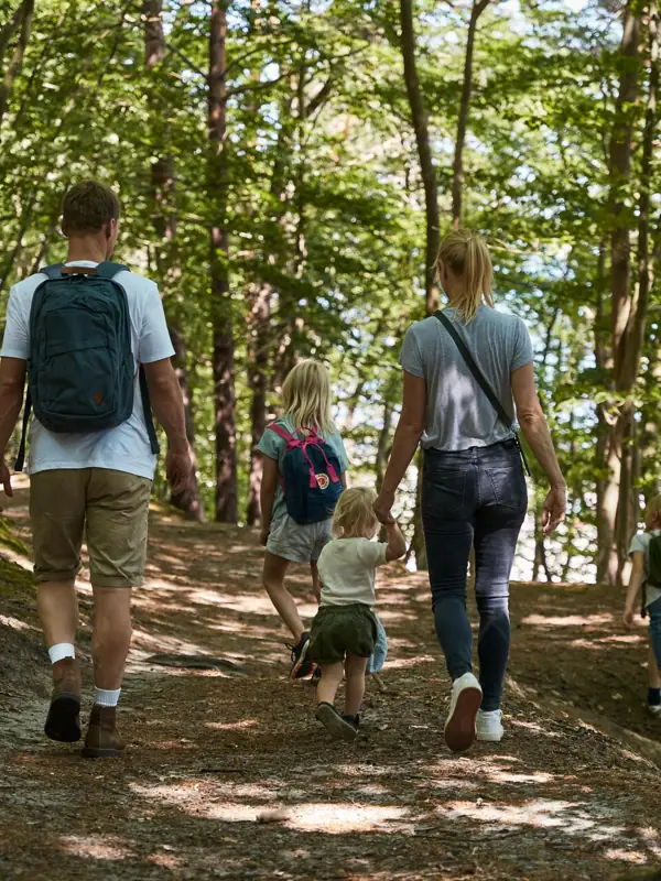 Waldspaziergang Usedom Eine Gruppe von Menschen wandert im Wald.