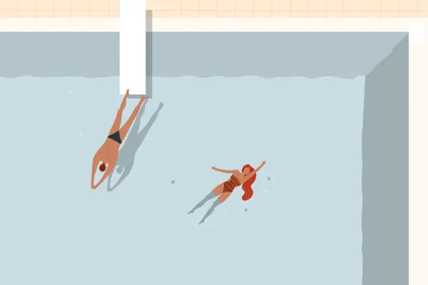 Entschleunigung im Pool Illustration eines Pools mit zwei schwimmenden Personen